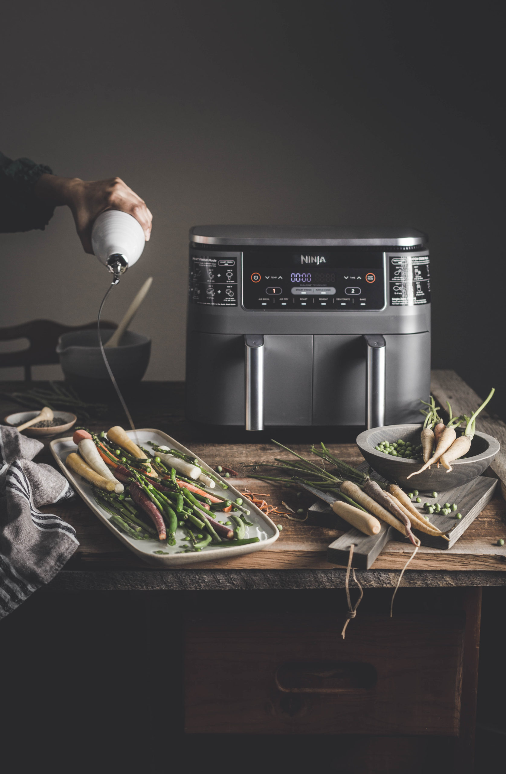 Ninja Air fryer Cheesy Spinach Stuffed Mushrooms and Vegetable Medley