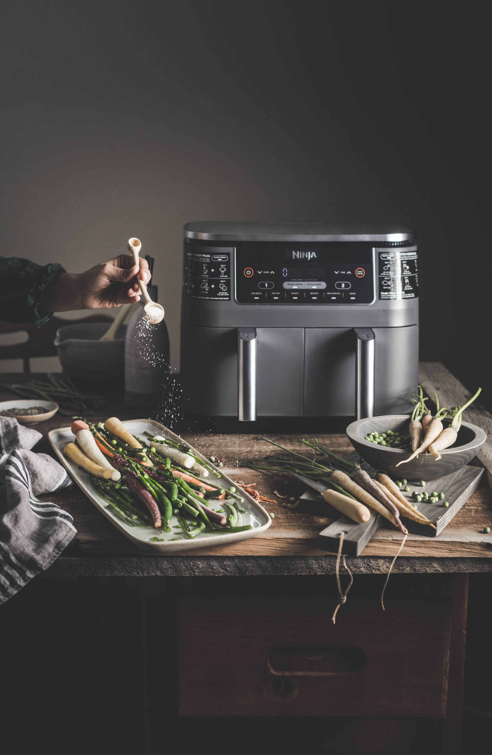 Ninja Air fryer Cheesy Spinach Stuffed Mushrooms and Vegetable Medley