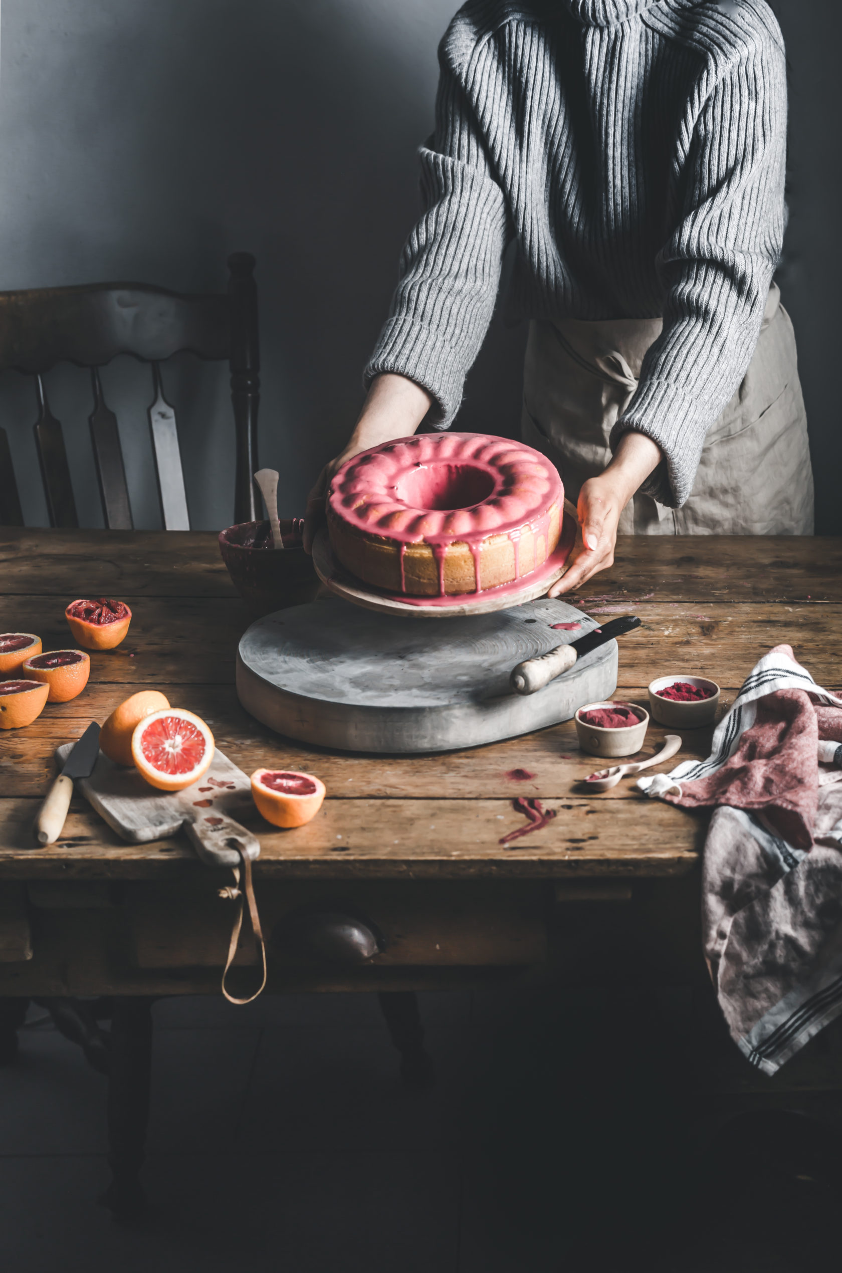 Blood Orange Cardamom Bundt Cake with Hibiscus and Pink Pitaya Superfood Glaze