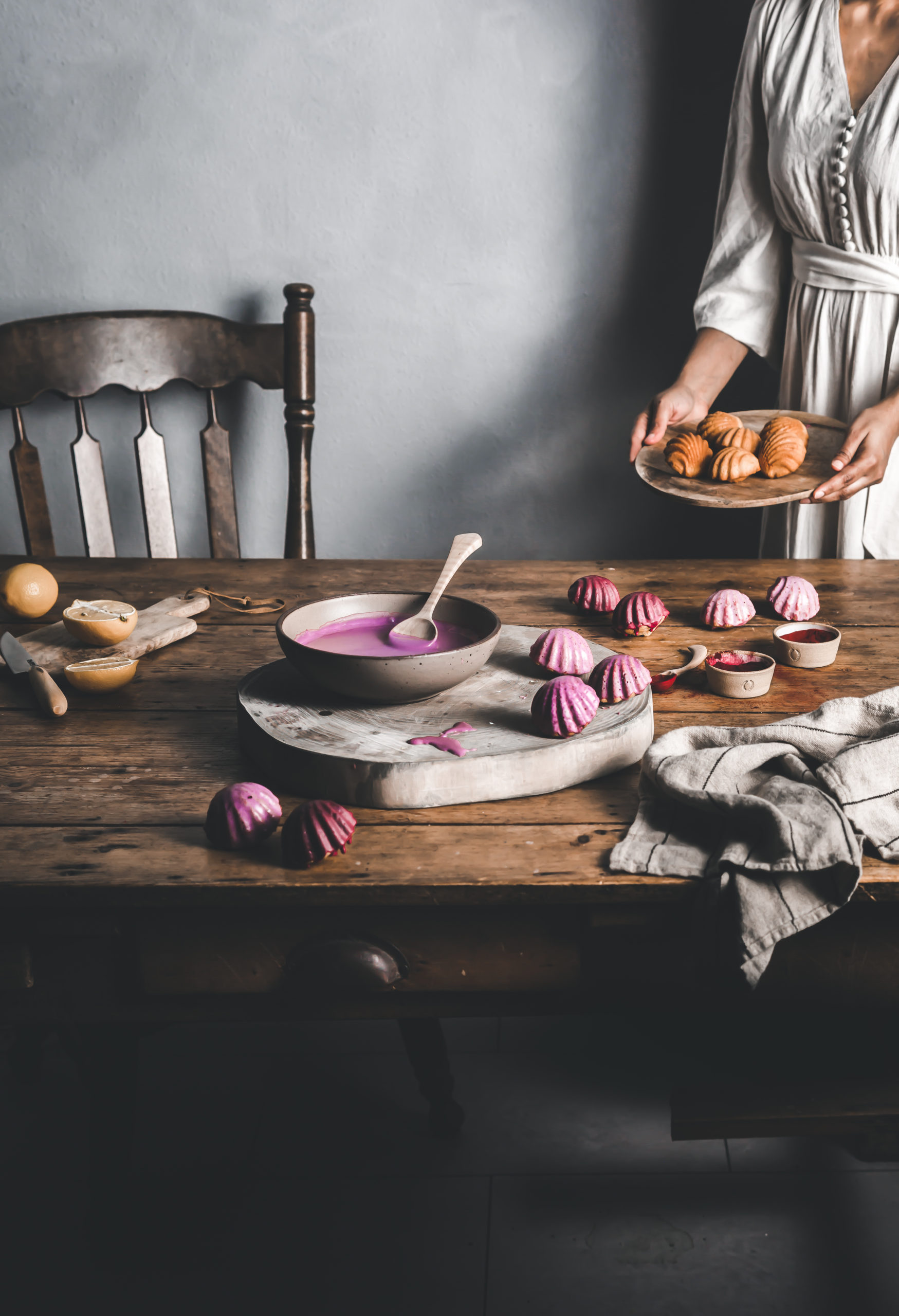 Browned Butter Lemon Madeleine With Cosmos Red Cabbage And Ruby Red Radish Superfood Glaze