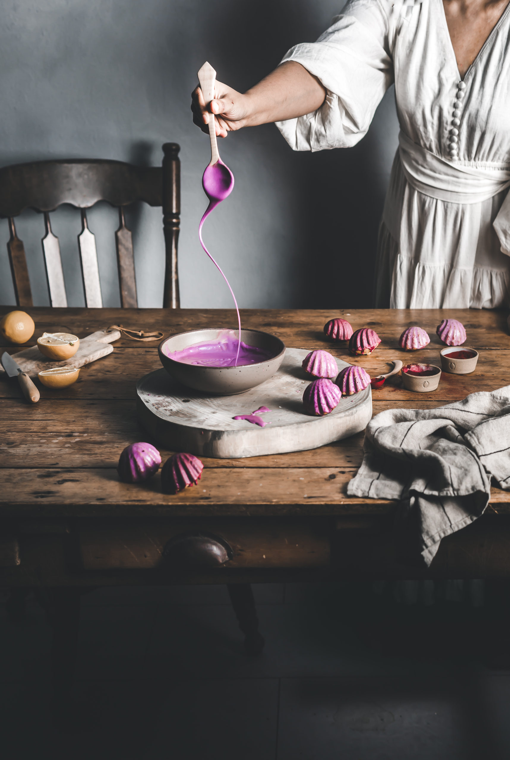 Browned Butter Lemon Madeleine With Cosmos Red Cabbage And Ruby Red Radish Superfood Glaze