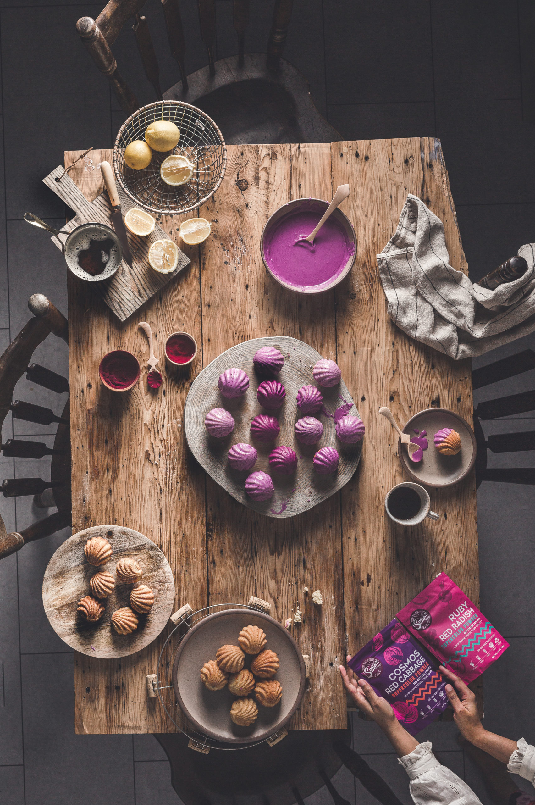 Browned Butter Lemon Madeleine With Cosmos Red Cabbage And Ruby Red Radish Superfood Glaze