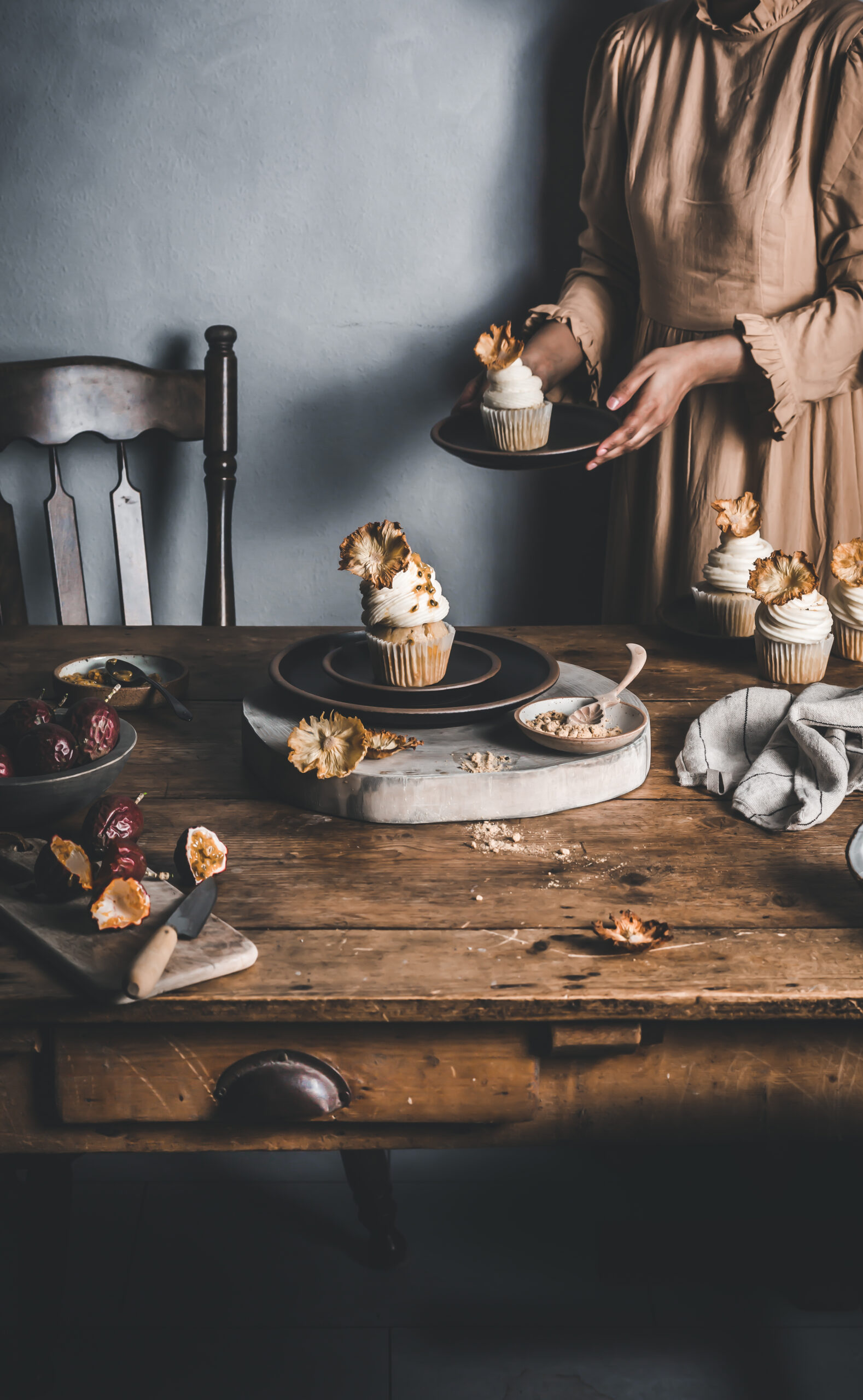 Coconut passionfruit cupcakes with cream cheese frosting